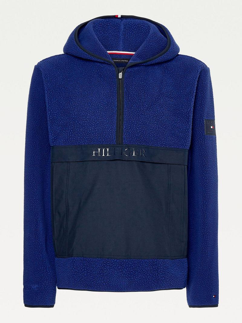 Férfi Tommy Hilfiger Recycled teddy popover Hoodies Sötétkék Kék | HU 1244JPQ